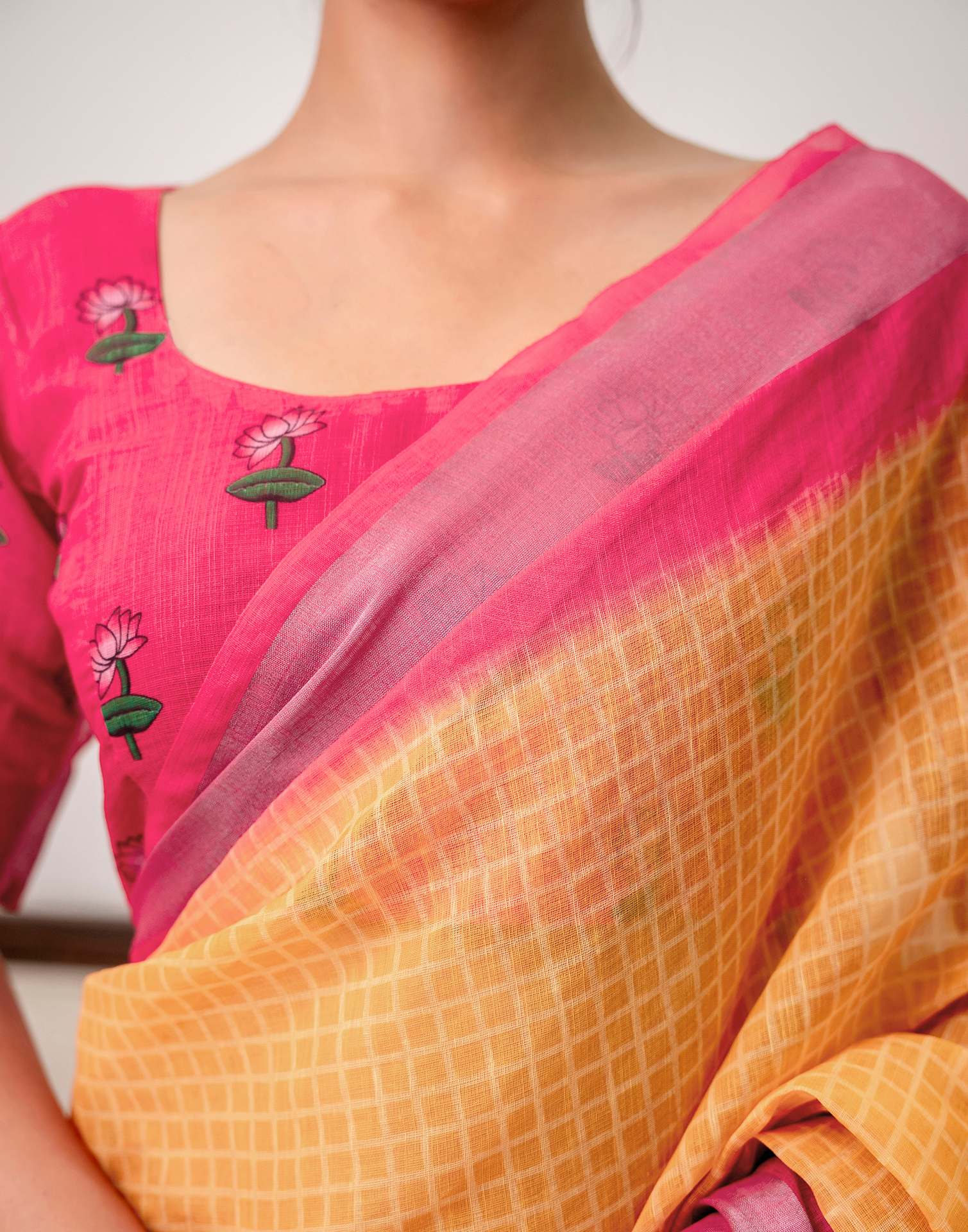 Orange Linen Printed Saree 