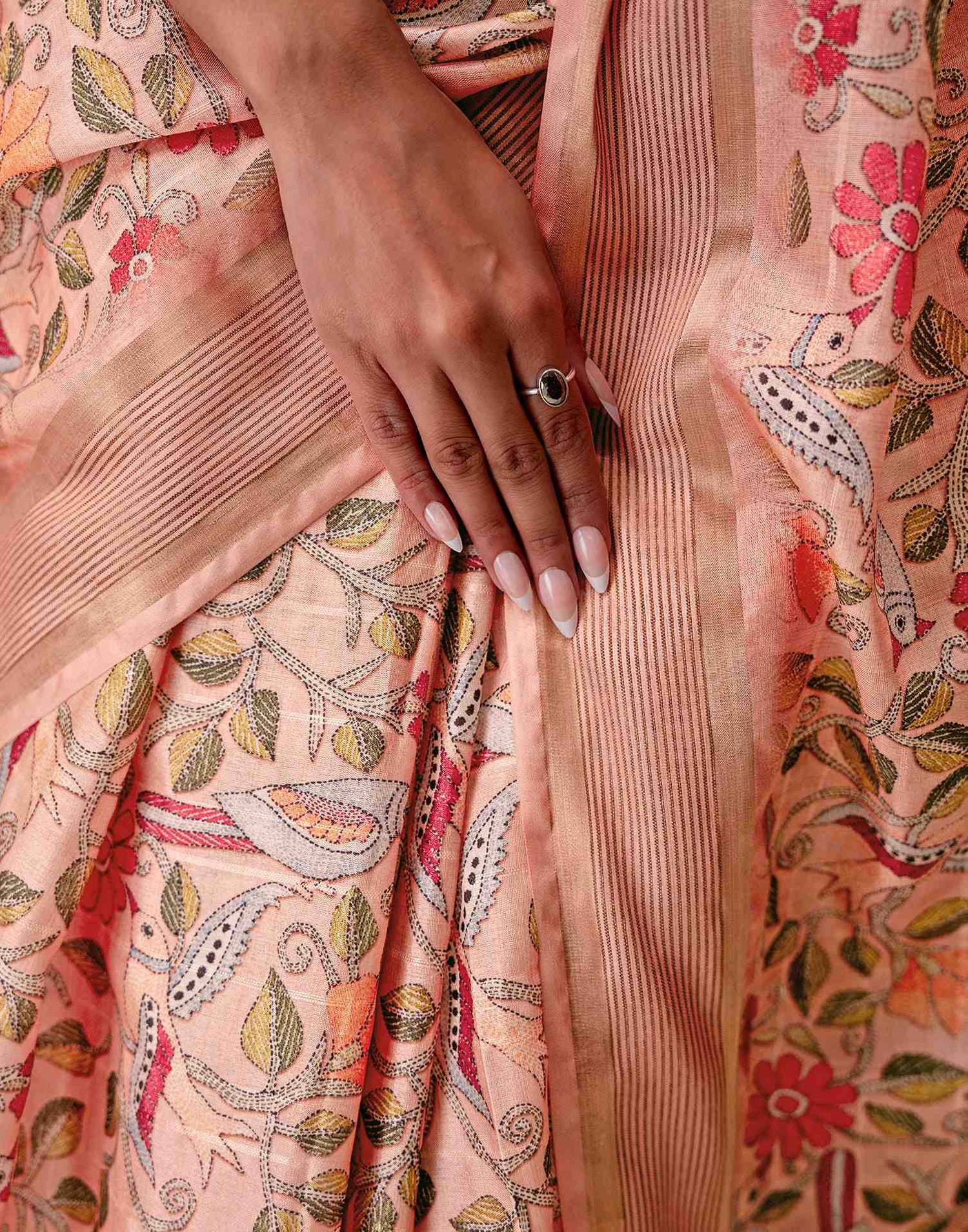 Peach Silk Printed Saree 
