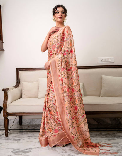 Peach Silk Printed Saree 