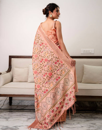 Peach Silk Printed Saree 