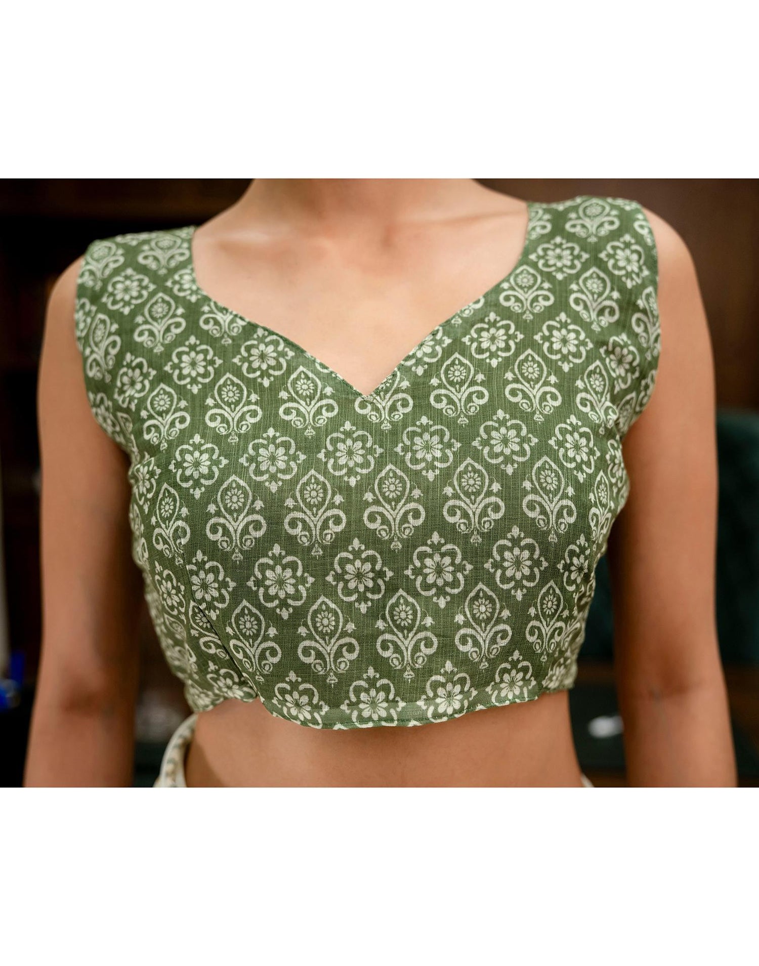 Cream Linen Printed Saree 