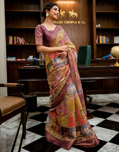 Multicoloured Shimmer Silk Printed Kalamkari Saree 