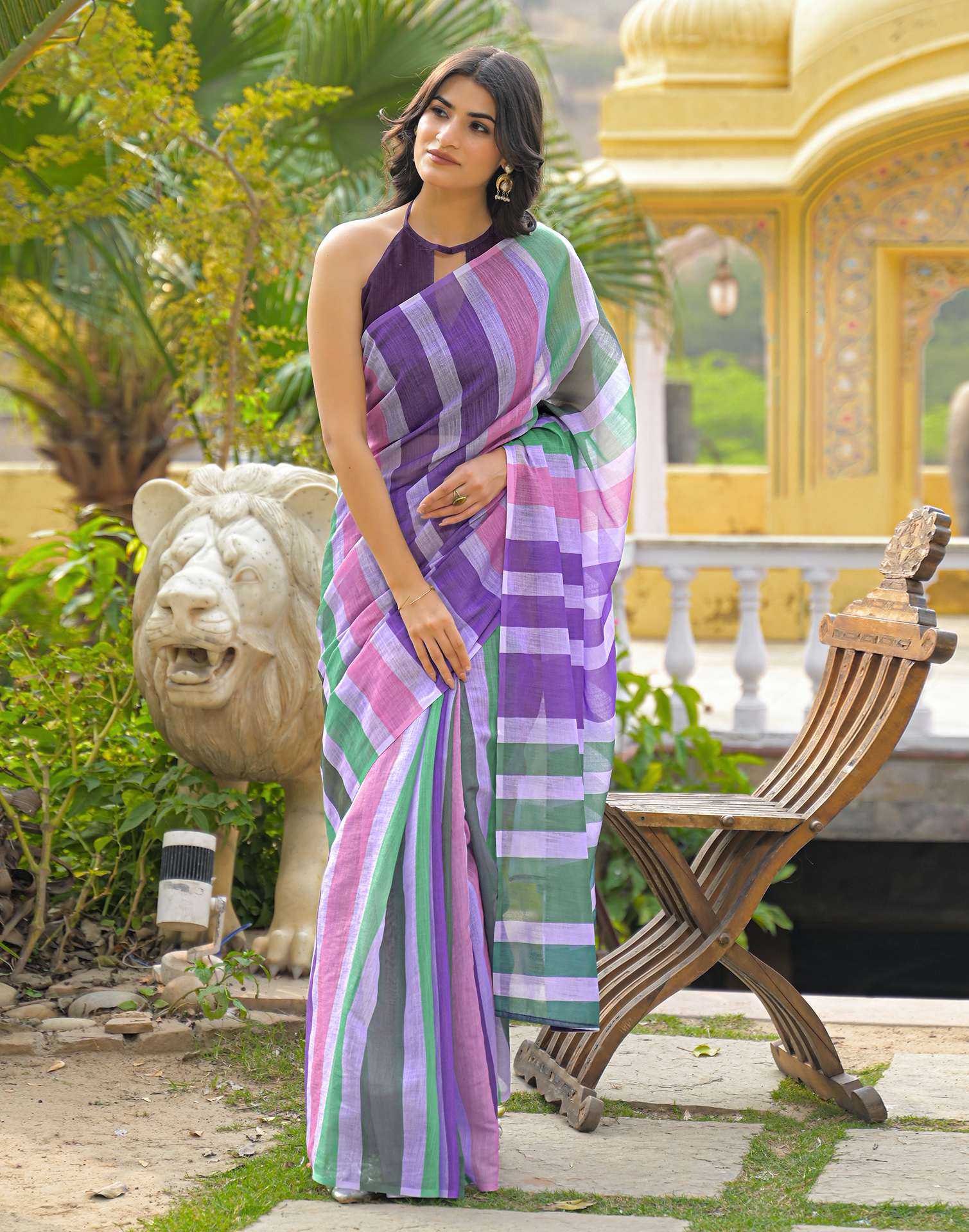 Multicoloured Linen Printed Saree