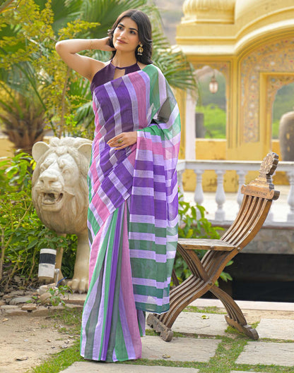 Multicoloured Linen Printed Saree