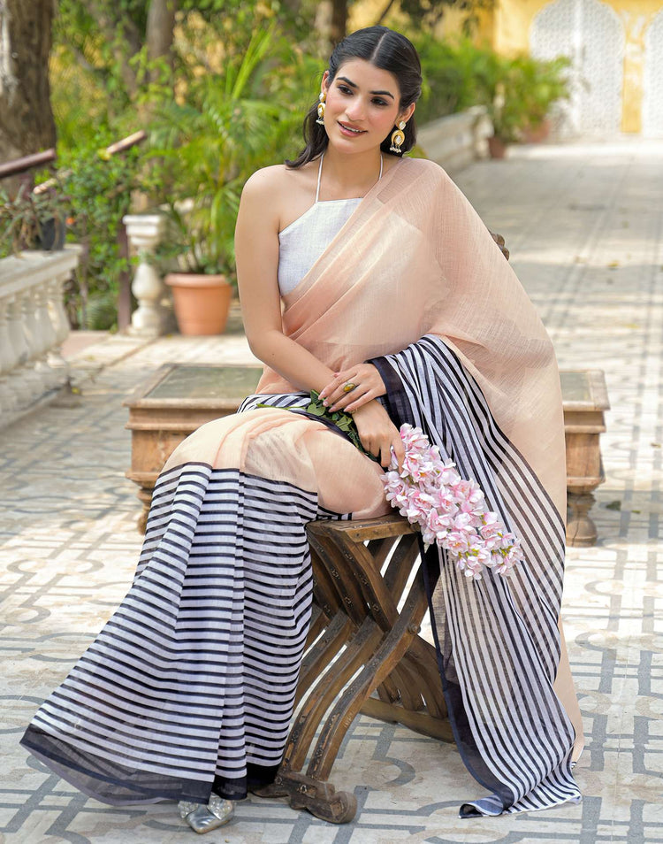 Peach Linen Printed Saree