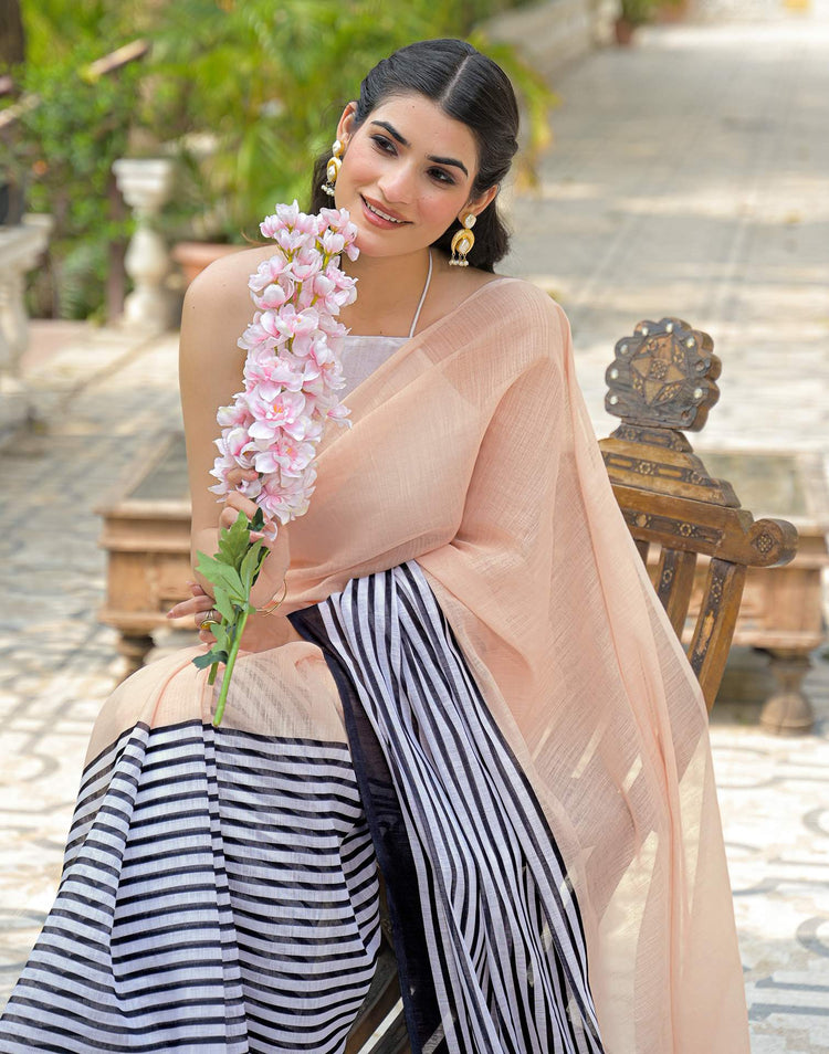 Peach Linen Printed Saree