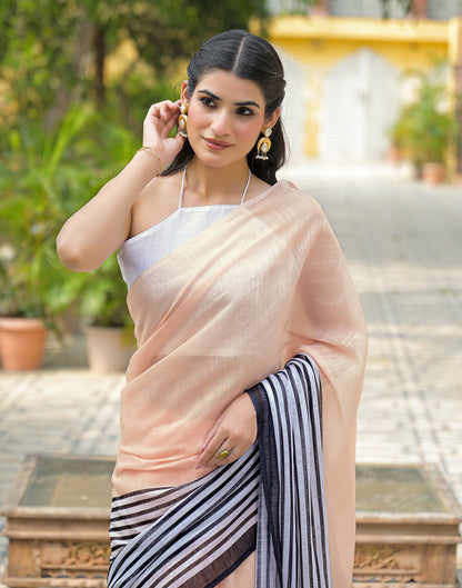 Peach Linen Printed Saree