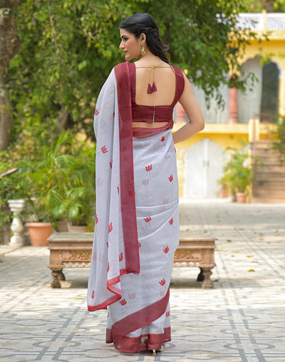 Light Grey Linen Printed Saree