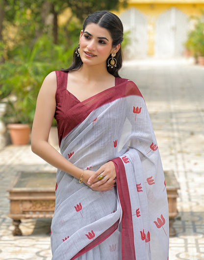 Light Grey Linen Printed Saree