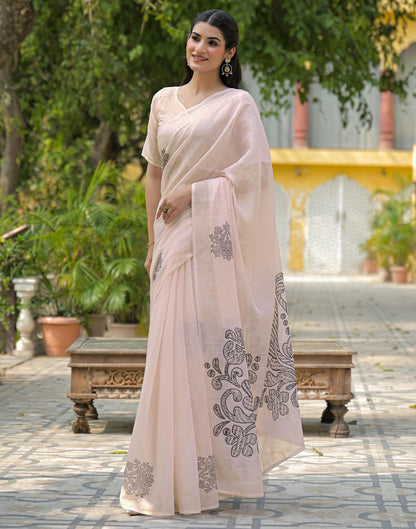 Beige Linen Printed Saree