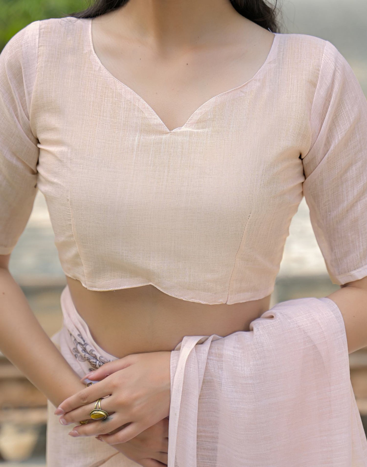 Beige Linen Printed Saree