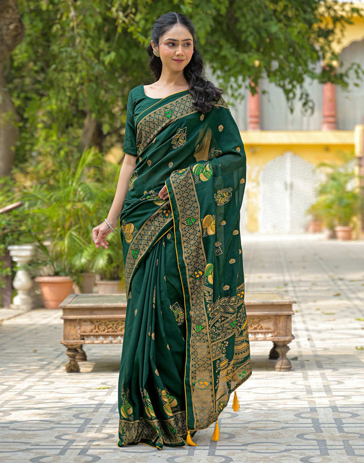 Green Vichitra Silk Foil Printed Saree