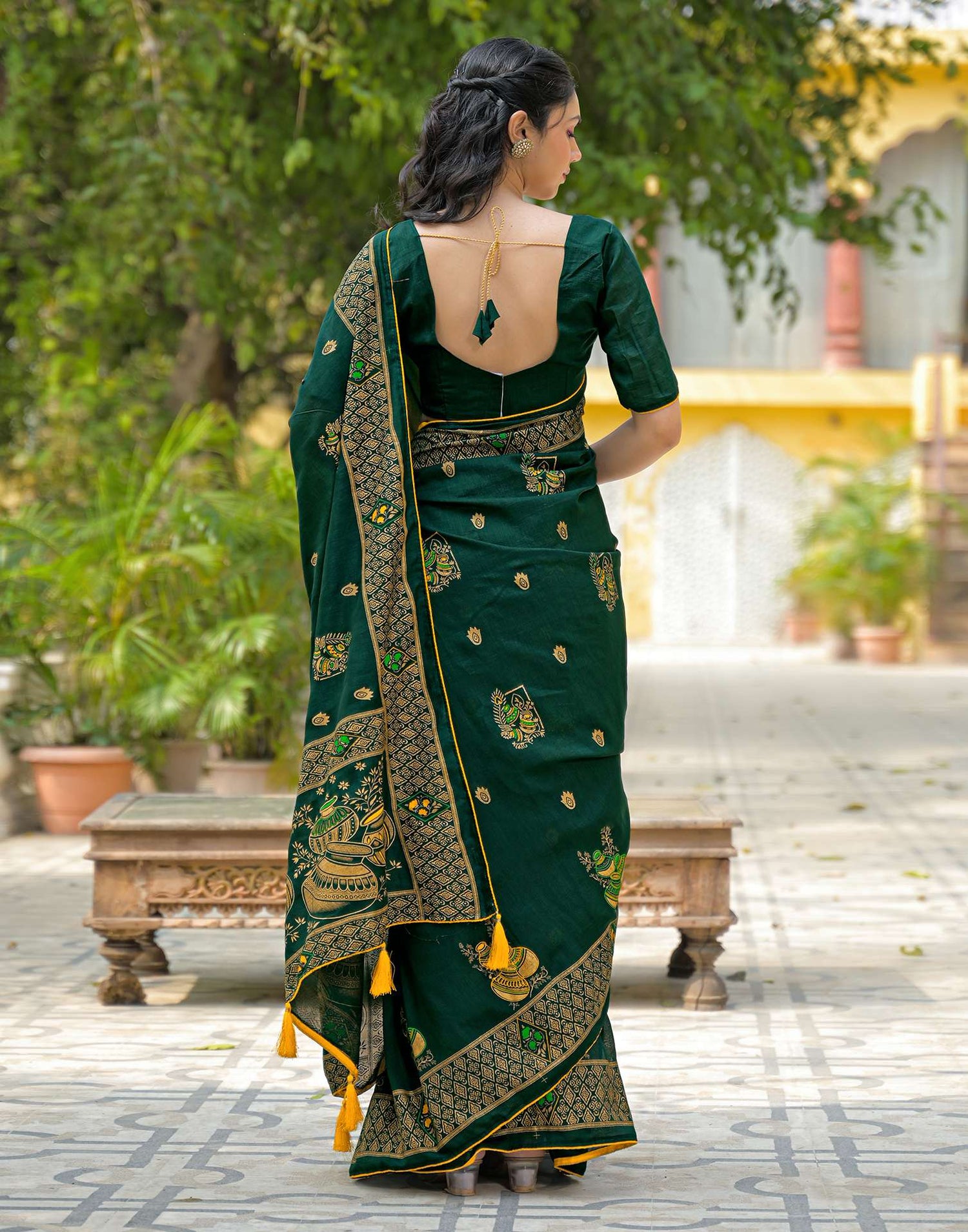 Green Vichitra Silk Foil Printed Saree