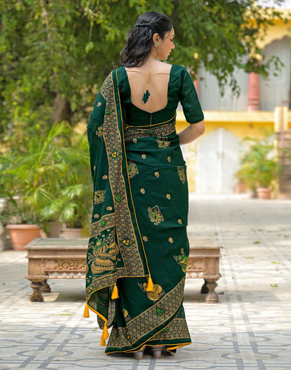 Green Vichitra Silk Foil Printed Saree