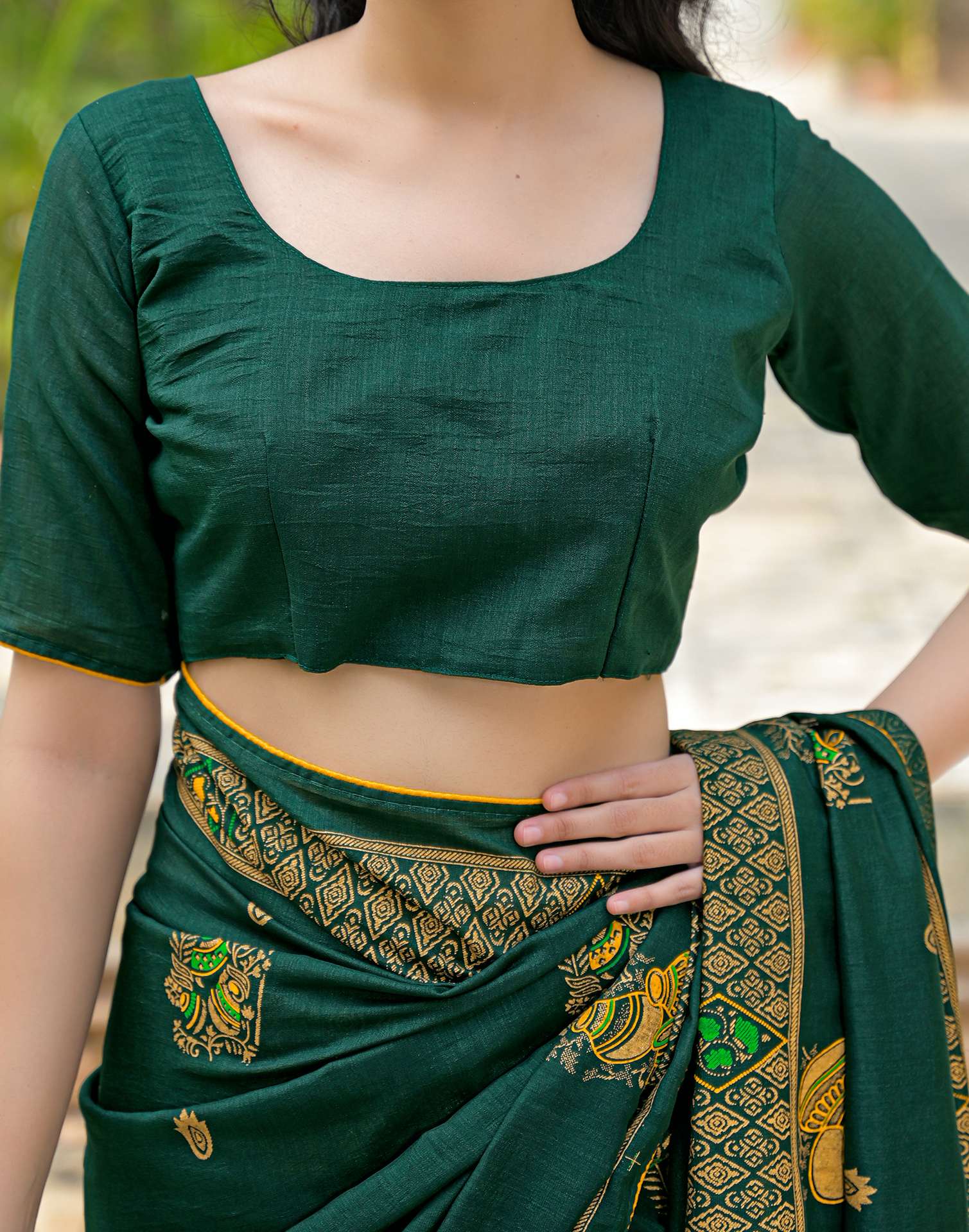 Green Vichitra Silk Foil Printed Saree
