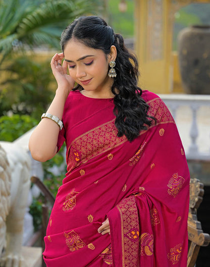 Dark Pink Vichitra Silk Foil Printed Saree