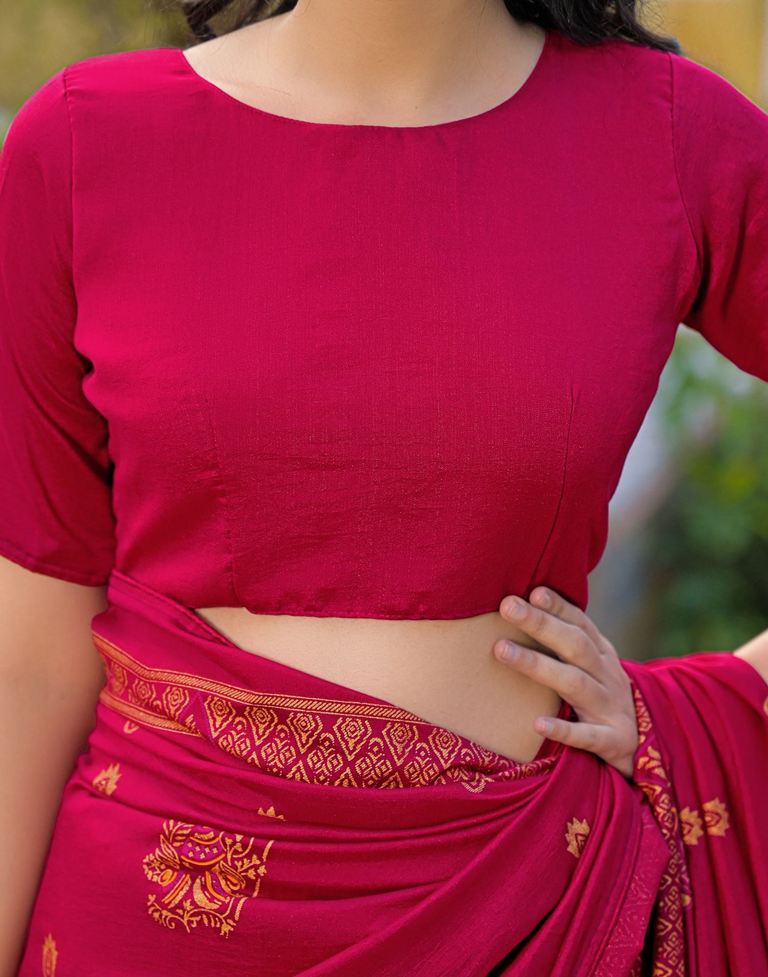 Dark Pink Vichitra Silk Foil Printed Saree