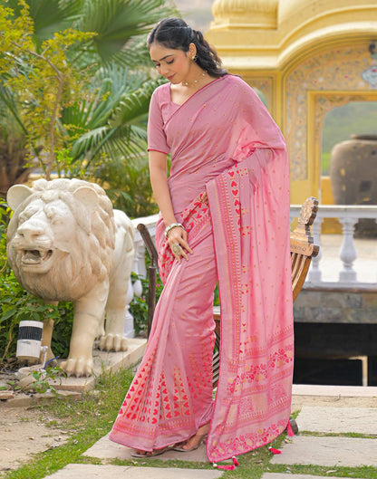 Light Pink Vichitra Silk Foil Printed Saree