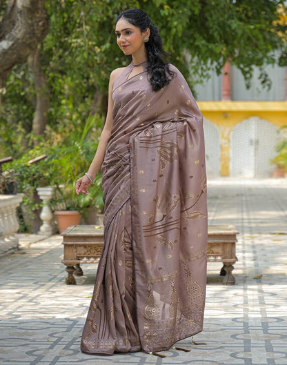 Mauve Vichitra Silk Foil Printed Saree