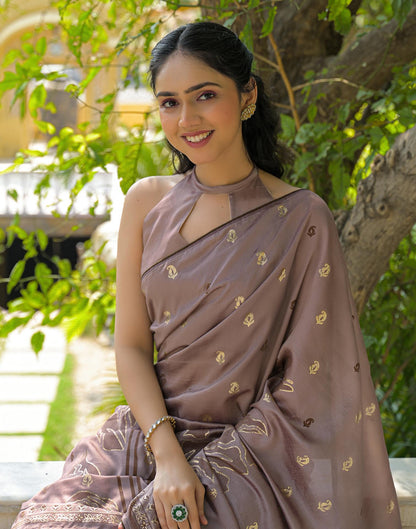Mauve Vichitra Silk Foil Printed Saree
