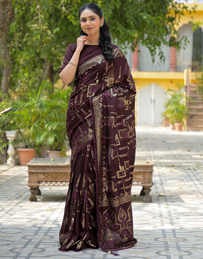 Coffee Brown Vichitra Silk Foil Printed Saree