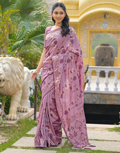 Dusty Mauve Vichitra Silk Foil Printed Saree