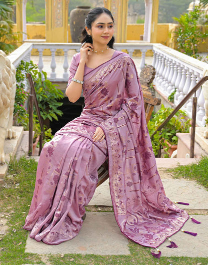 Dusty Mauve Vichitra Silk Foil Printed Saree