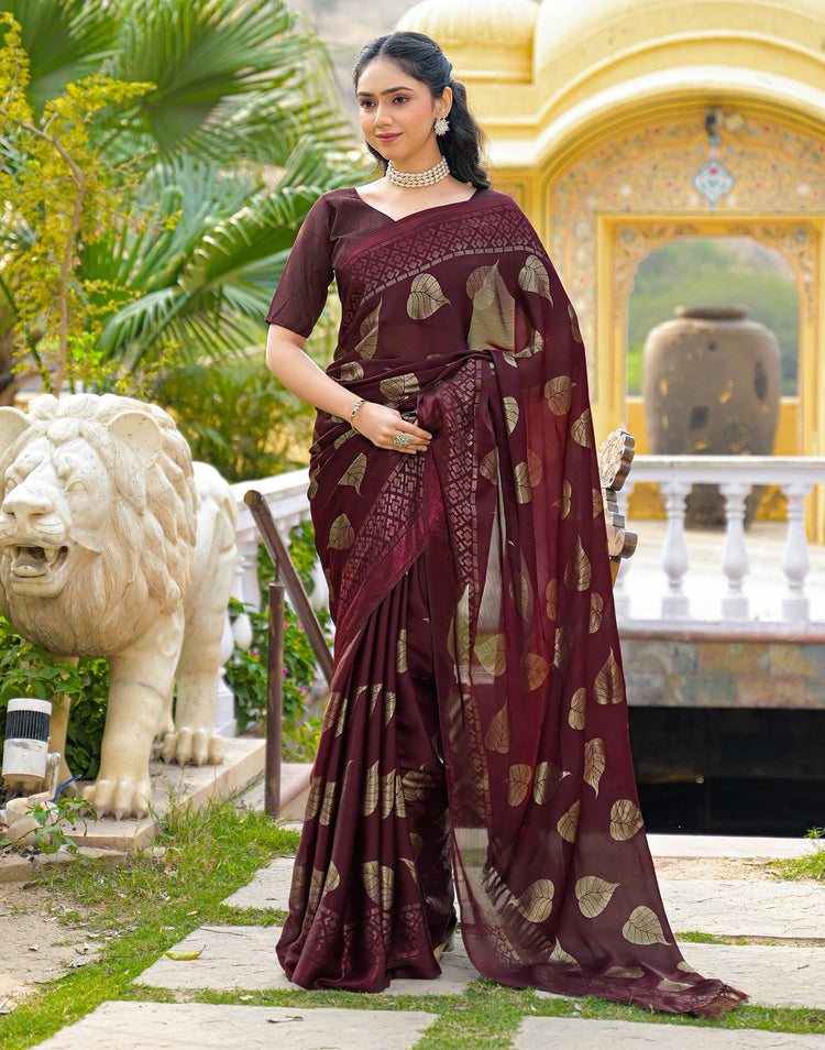 Maroon Chiffon Foil Printed Saree