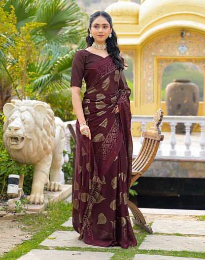 Maroon Chiffon Foil Printed Saree