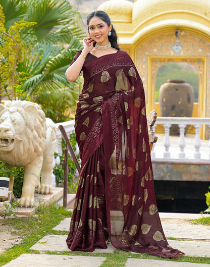 Maroon Chiffon Foil Printed Saree