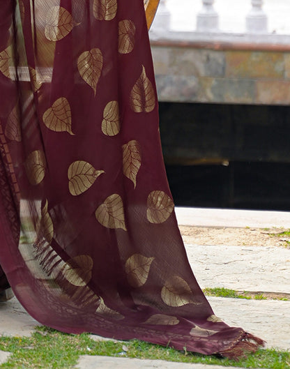Maroon Chiffon Foil Printed Saree