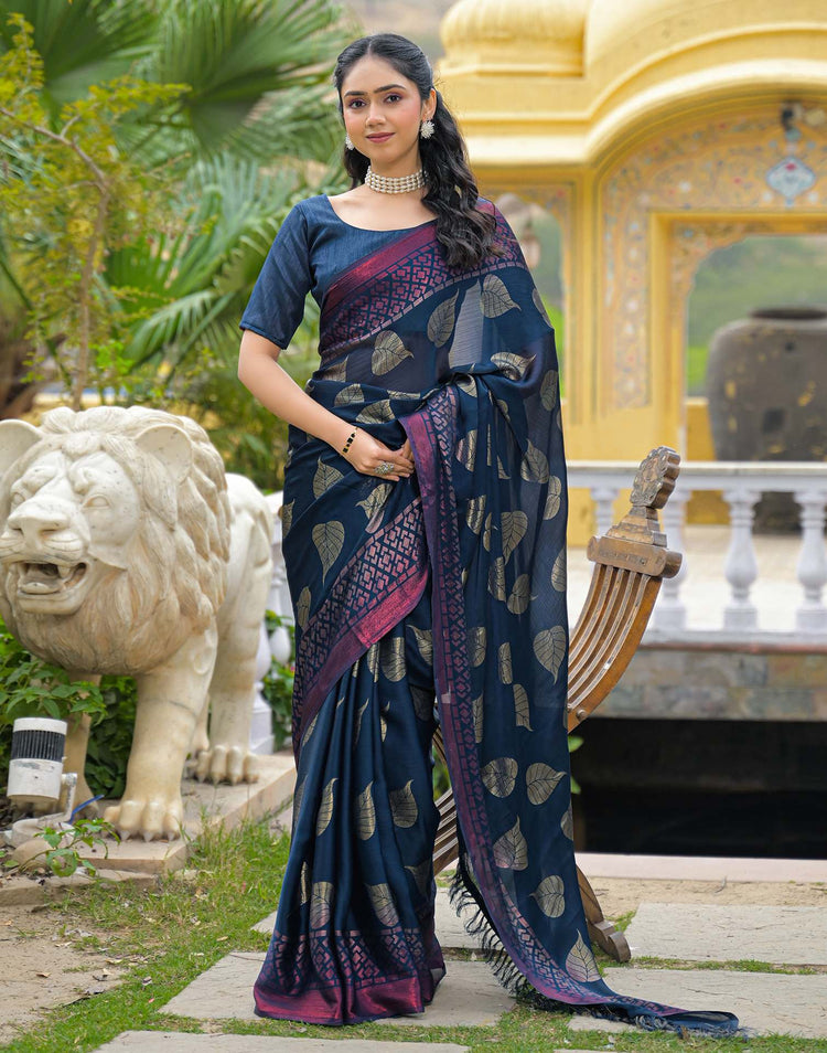Rama Blue Chiffon Foil Printed Saree
