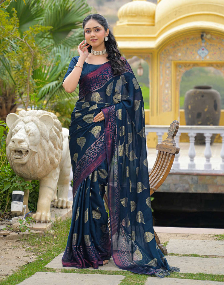 Rama Blue Chiffon Foil Printed Saree
