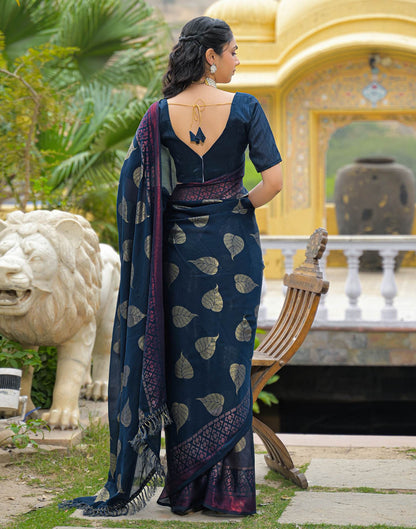 Rama Blue Chiffon Foil Printed Saree