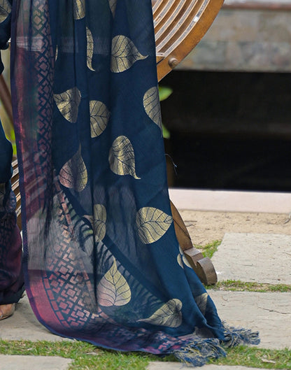 Rama Blue Chiffon Foil Printed Saree