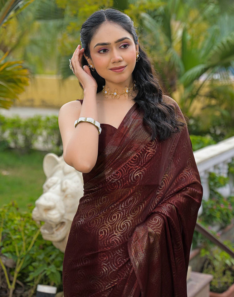 Maroon Chiffon Foil Printed Saree