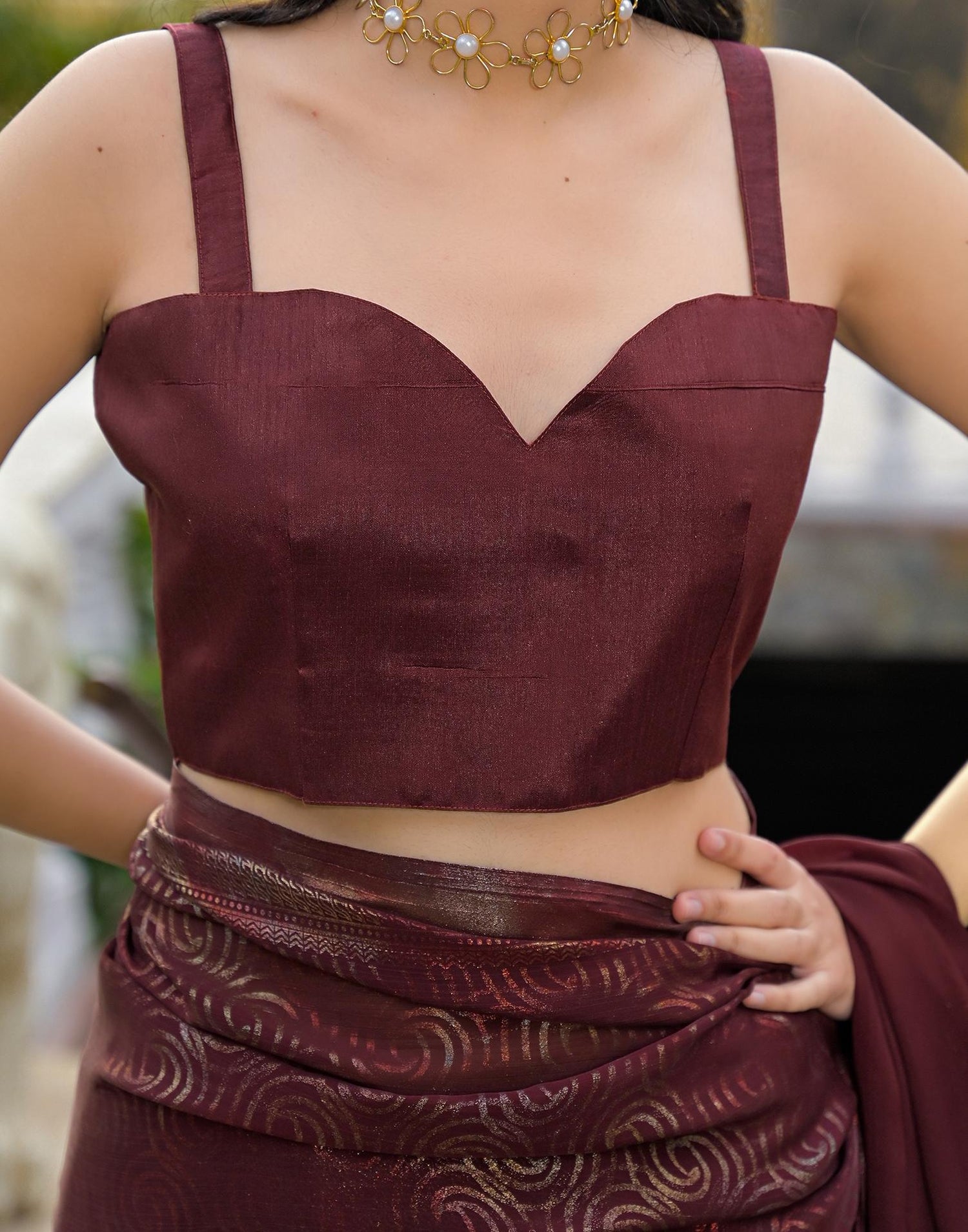 Maroon Chiffon Foil Printed Saree