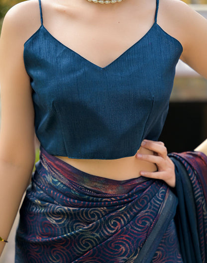 Rama Blue Chiffon Foil Printed Saree