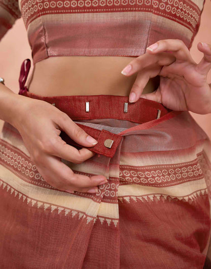 Ready To Wear Maroon Linen Printed Saree