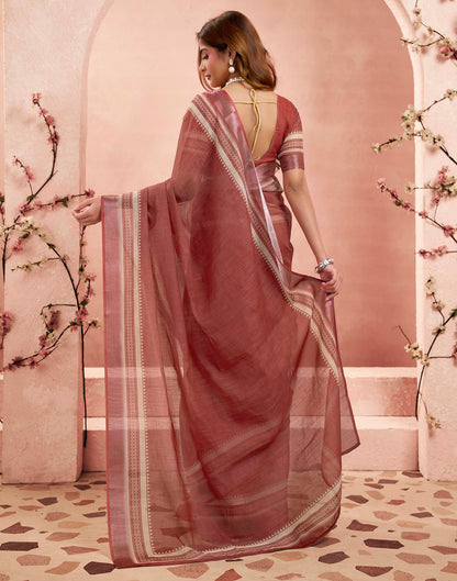 Ready To Wear Maroon Linen Printed Saree