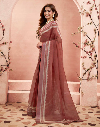 Ready To Wear Maroon Linen Printed Saree