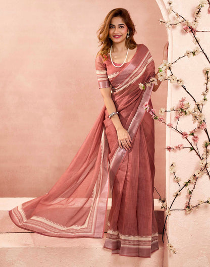 Ready To Wear Maroon Linen Printed Saree