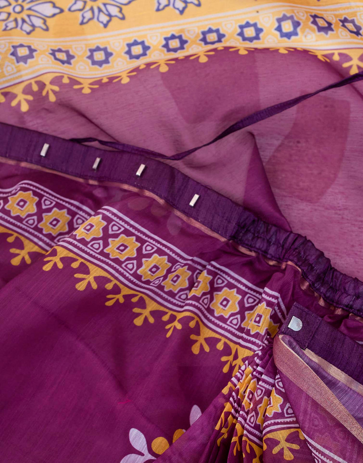 Ready To Wear Wine Linen Floral Printed Saree
