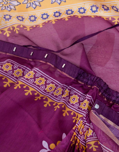 Ready To Wear Wine Linen Floral Printed Saree