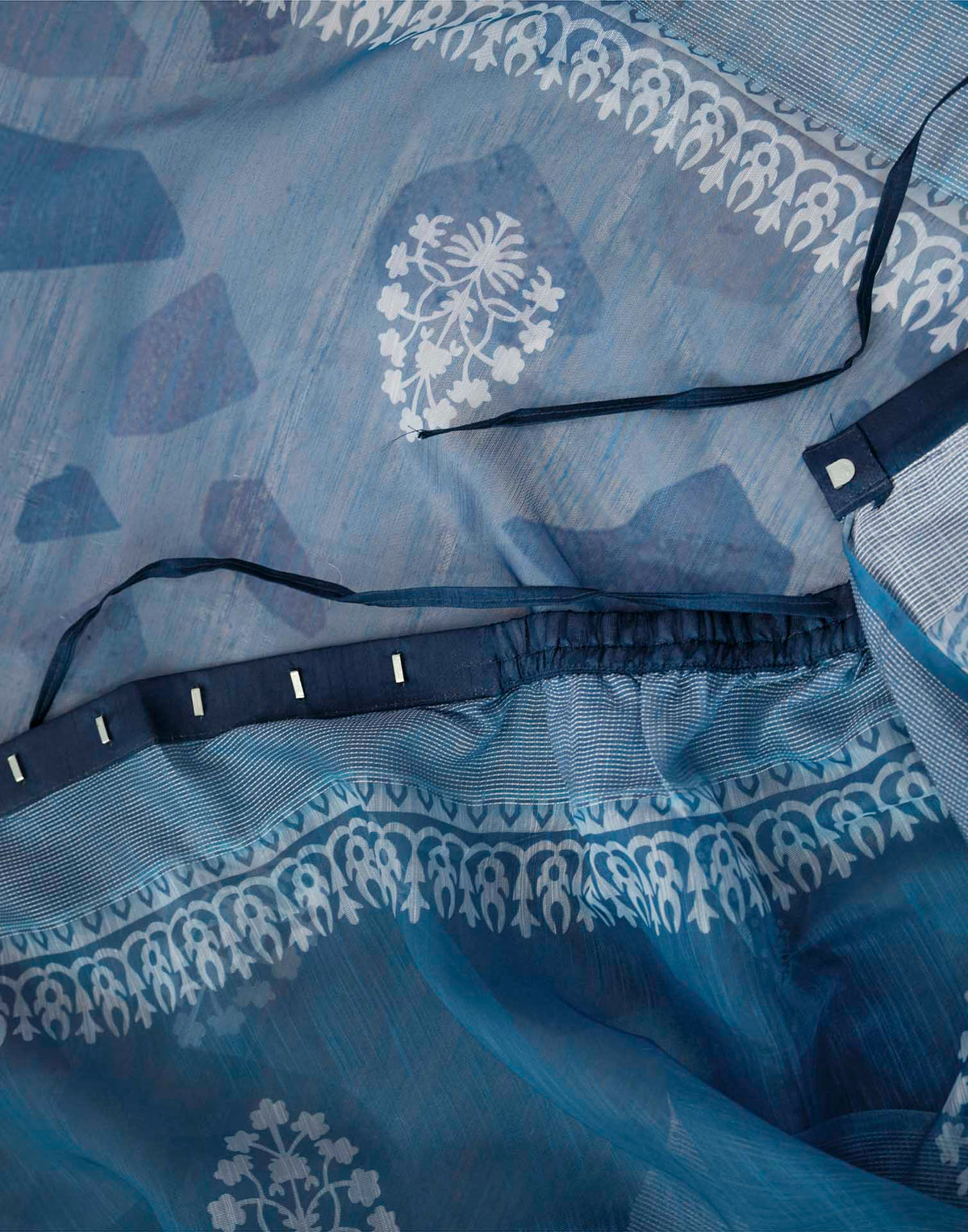 Ready To Wear Denim Blue Linen Printed Saree