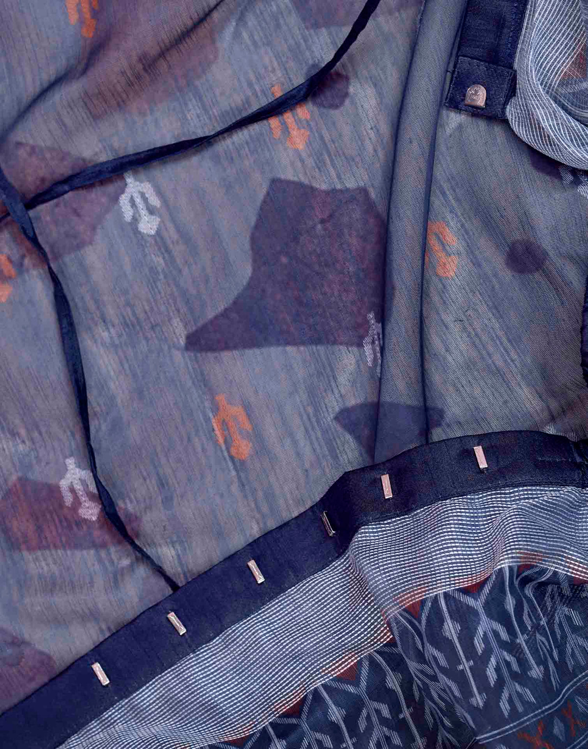 Ready To Wear Navy Blue Linen Printed Saree