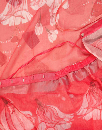 Ready To Wear Rani Pink Linen Floral Printed Saree