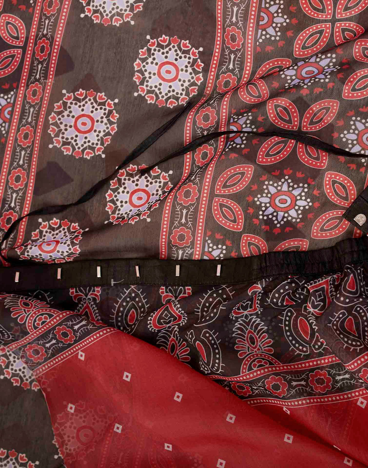 Ready To Wear Cherry Red Linen Printed Saree