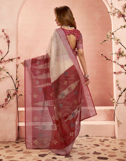 Ready To Wear Beige Linen Printed Saree