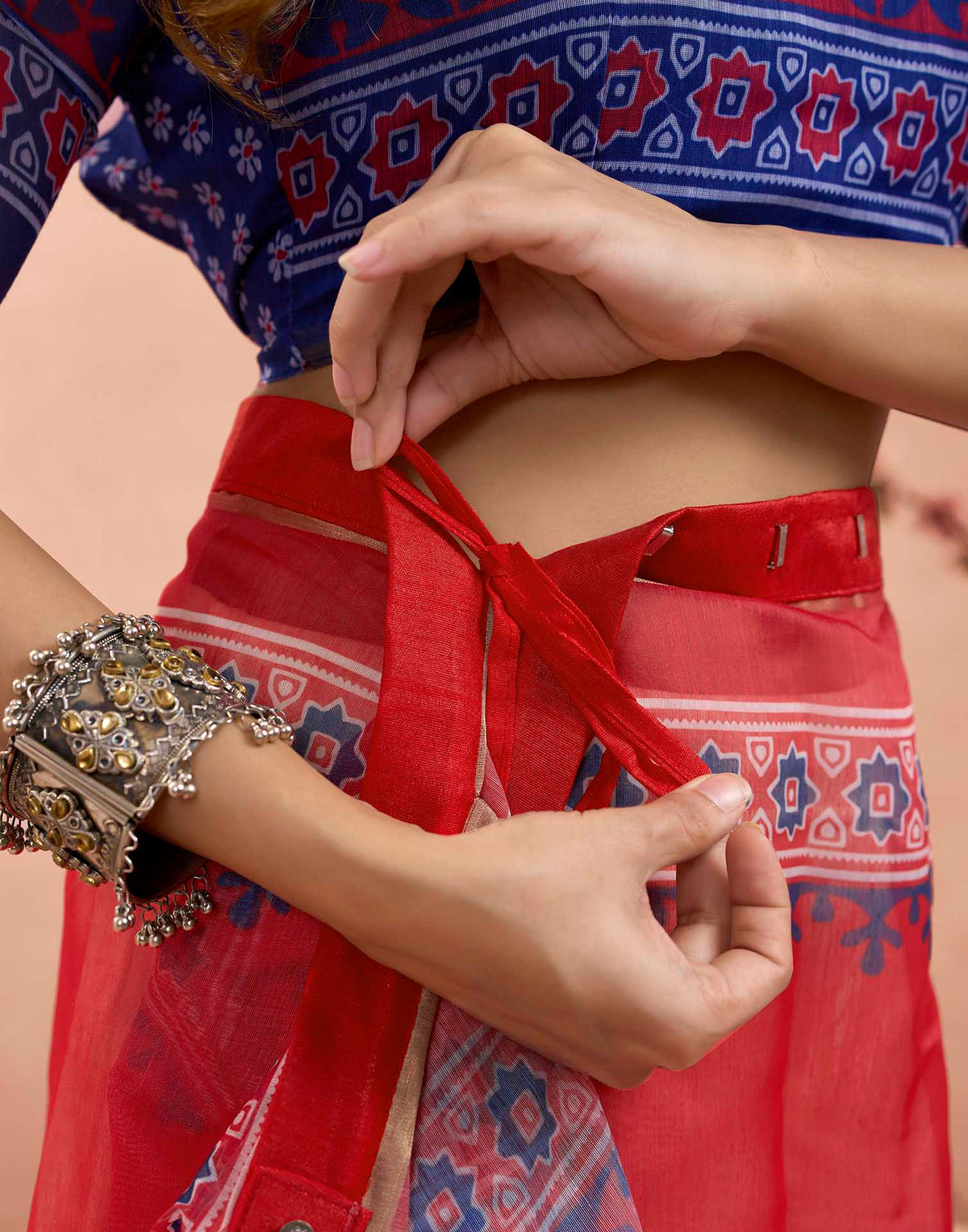 Ready To Wear Rani Pink Linen Floral Printed Saree
